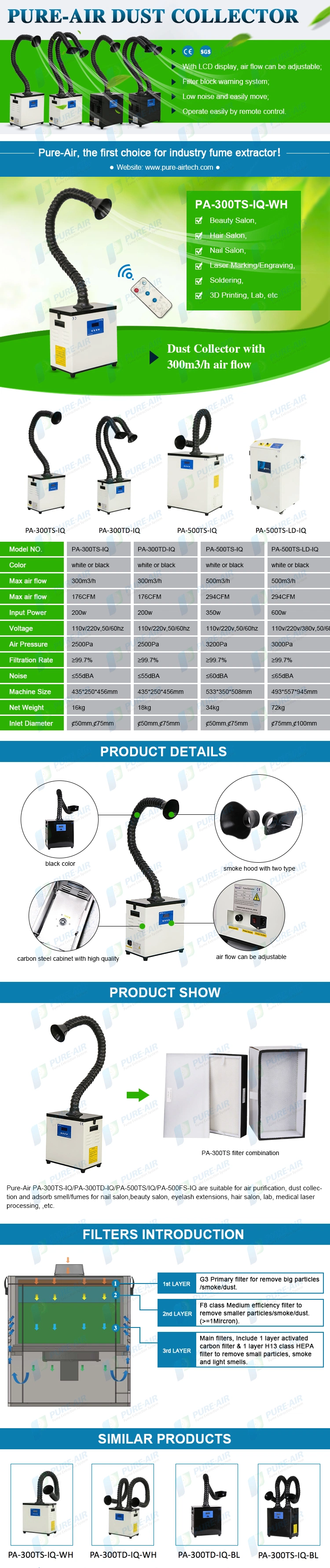 PA-300TS-IQ Fiber Laser Marking Fume Extractor for Laser Marking Metal